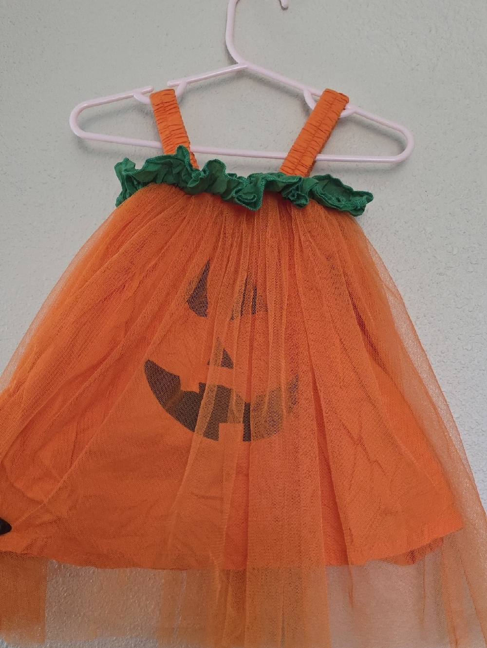 Pumpkin Tulle Kids Costume Dress with Green Ruffle